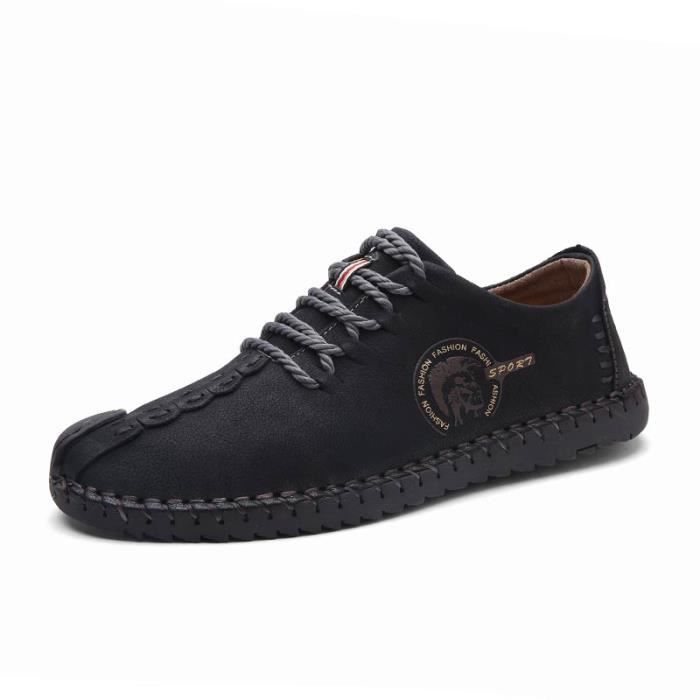 Chaussures Homme LEOSS ORIGINAL - Baskets En Cuir Sport Décontracté - Antidérapant, Résistant - Couleurs : Bleu Marine, Camel, Noir - Idéal Noël, Quotidien - 11