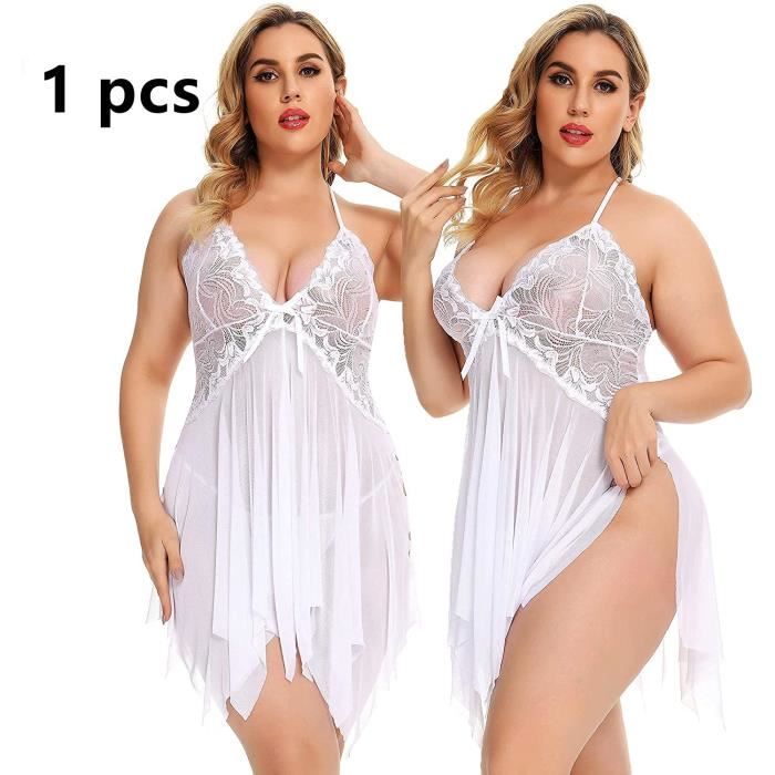 Nuisette Dentelle Sexy ROSVAJFY - Transparente, Bretelles Réglables - Rouge/Noir/Blanc