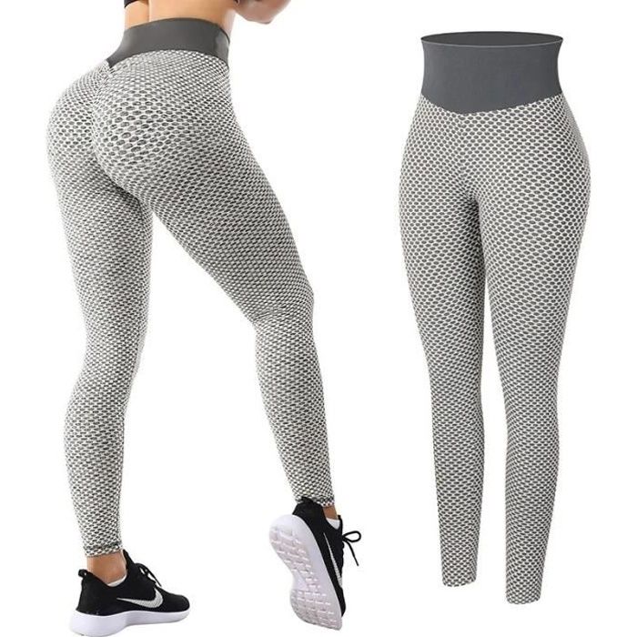 Leggings Femme - Anti-Cellulite - Push Up Butt Lift - Taille Haute - Gris