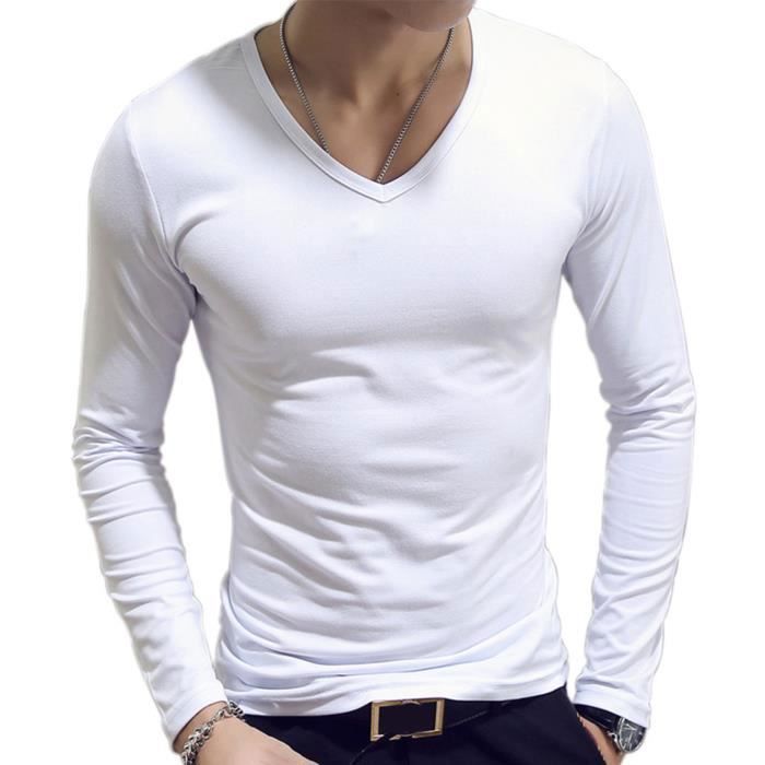 YIZYIF Homme T-shirt Manches Longues Col V Slim Fit Maillot de Corps Undershirt M-3XL