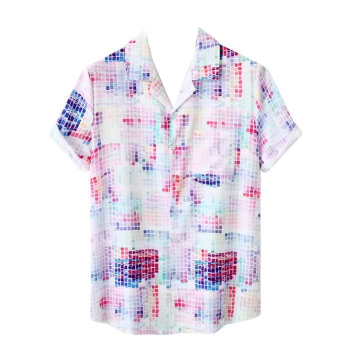 Polo en coton blanc avec imprimé floral, coupe droite et manches courtes