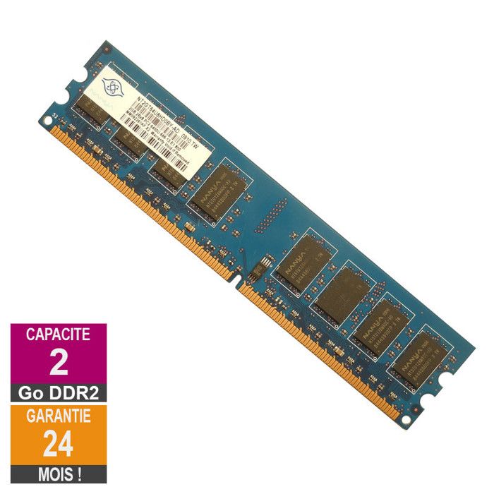 Barrette Mémoire 2Go RAM DDR2 Nanya NT2GT64U8HD0BY AD DIMM PC2-6400U - Nanya