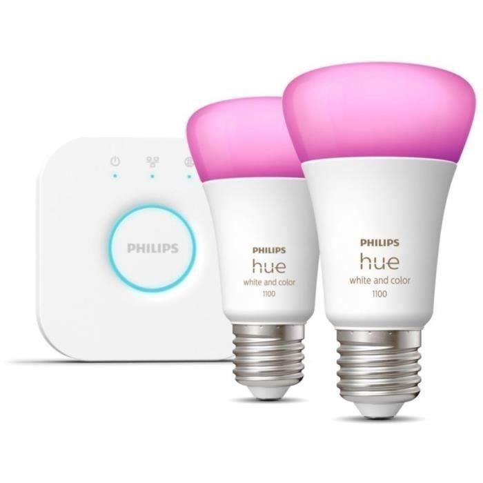 Philips Hue White and Color Ambiance, Kit de démarrage 2 ampoules E27, 75W, Bluetooth, fonctionne av
