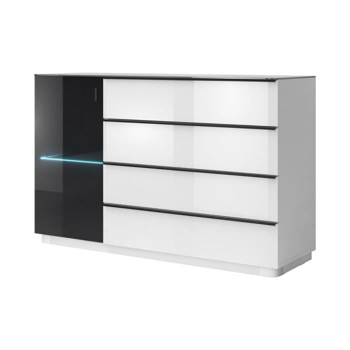 Buffet bahut enfilade TONGA 4 tiroirs une porte. Look ultra design. Finition brillante. LEDS incluses 44 Blanc