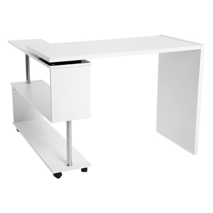 pwshymi - bureau d'ordinateur d'angle pivotant à 360 degrés avec huche - blanc - carton + abs + fer - 100 x 48 x 75 cm