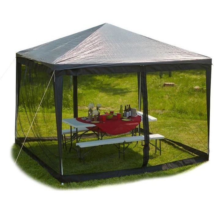 Relaxdays Moskitonetz für 3 x 3 m Pavillon, 2 Seitenteile, mit Reißverschluss, Klettband, 12 m XL Mückennetz, schwarz -