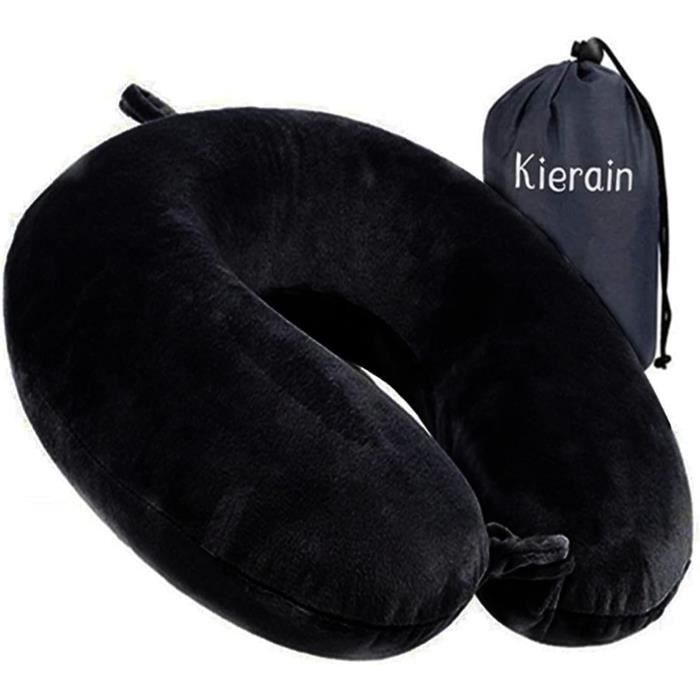 Oreiller De Voyage Orthopédique Alkamto Mousse Mémoire De Forme 40x25x10cm Noir Avec Taie Régulatrice Température