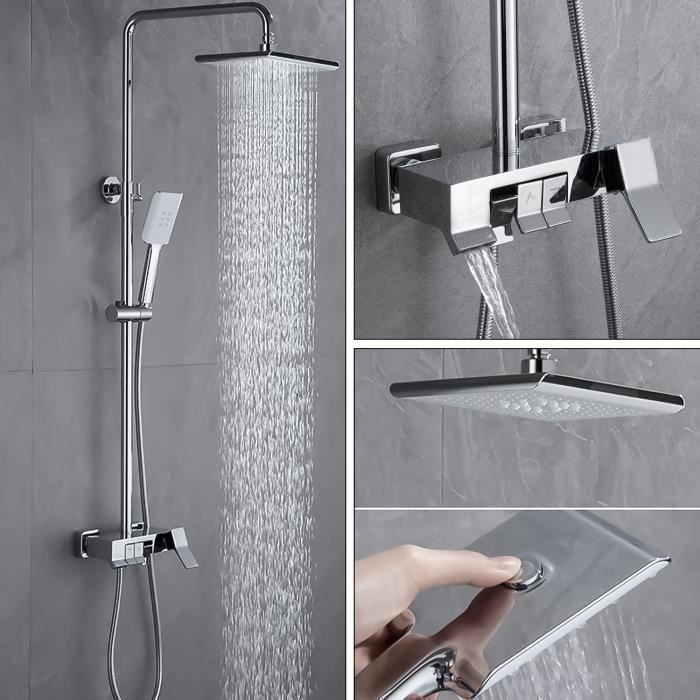 Colonne de Douche - Ensemble de douche - avec 10" Douche de Tête et Douchette - 4 Fonctions - Commutation chaude et froide - Chromé