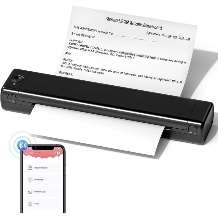Imprimante Thermique A4 Portable Ejoyous - Sans Encre, Bluetooth - Compatible Android/iOS - Idéale Pour Impressions Nomades