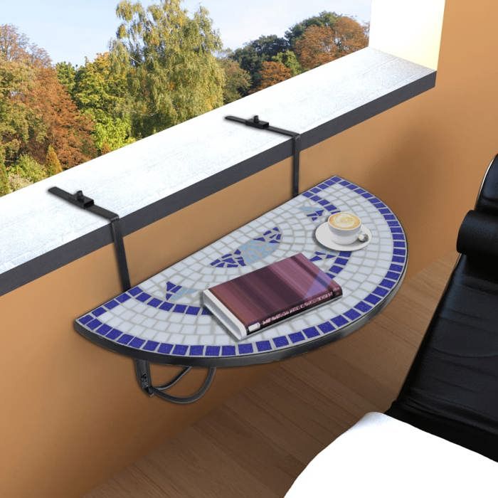 VidaXL Table suspendue de balcon Bleu et blanc Mosaïque 41124