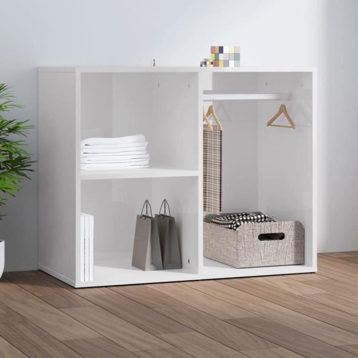 armoire de dressing vidaxl blanc brillant 80x40x65cm en bois d'ingénierie avec 2 portes rectangulaires
