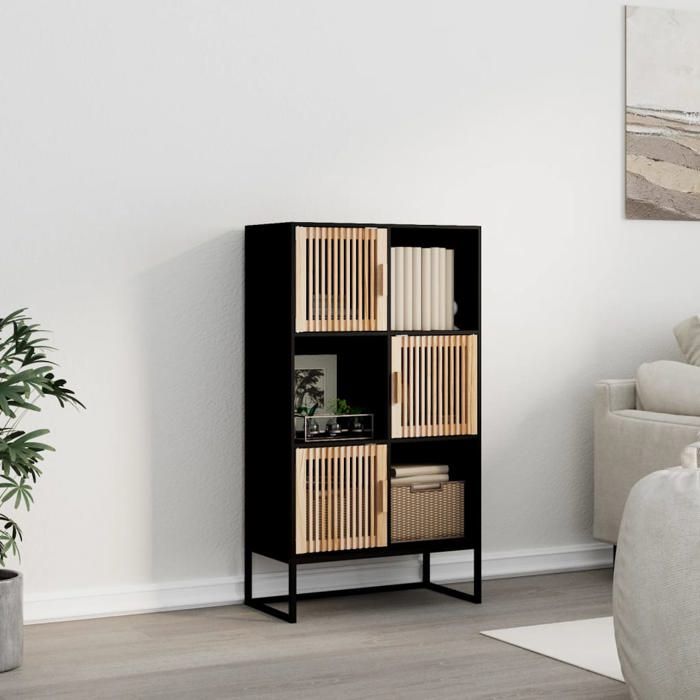 vidaXL Buffet haut noir 70x35x125 cm bois dingénierie buffet meuble de rangement placard armoire meuble de salon 352137