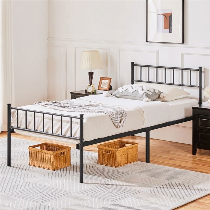 Cadre de Lit 90×190 cm Métallique Moderne pour Adultes Lit Simple pour 1 personnes à Lattes Surface de Couchage Noir YAHEETECH