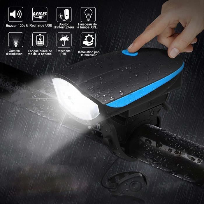 OneAmg Lumiere Velo USB Rechargeable Étanche Plusieurs Modes D'éclairage  Lampe Vélo Puissante LED Eclairage Velo Avant et Arriere Convient pour Le  Camping Randonnée Balade Nocturne : : Sports et Loisirs