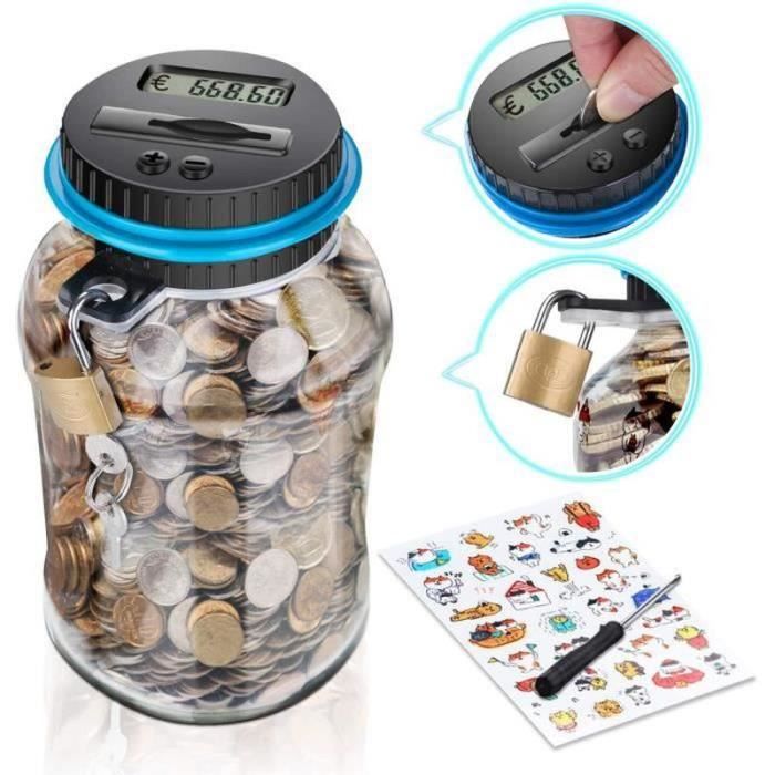 Tirelire électronique 1.8L Avec Compteur - Compte Automatiquement Les Pièces EUR, écran LCD, Avec Serrure