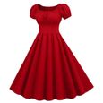 Femmes d'été col carré manches courtes rétro des années 50 des années 60 robe de soirée vintage XXL rouge exquisgift-1
