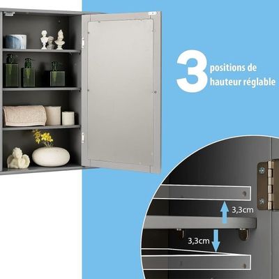 Petite Armoire WC étroite Pour Salle De Bain - Rangement Gain De Place Avec étagères Réglables - Gris - 3
