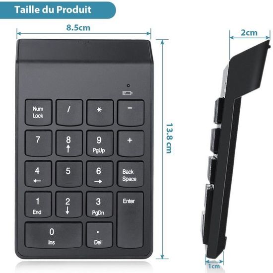 BONKZEBU Pavé Numérique Sans Fil 2,4 GHz, Mini Clavier Portable 18 Touches Avec Récepteur USB Pour Ordinateur Portable Et Bureau, Blanc, Plastique, Batterie Non Incluse