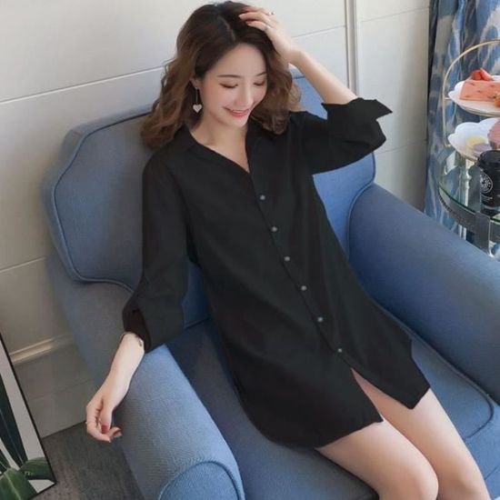 Blouse femme Grande taille Blouses noires femmes chemise robe manches longues petit ami bas haut ample maison Blusas Type red Blanc Cdiscount Pret a Porter