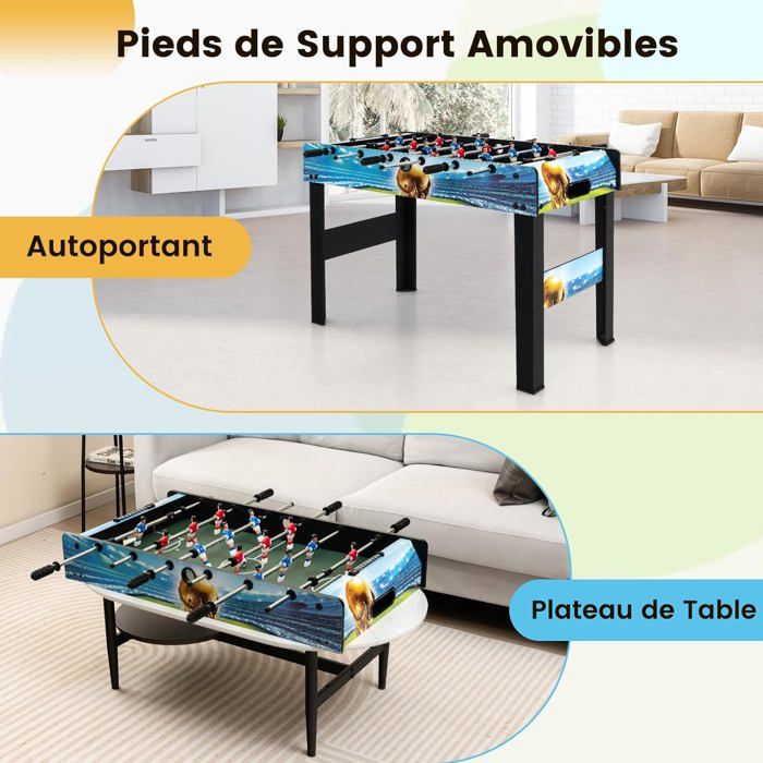 Table De Baby-Foot 2-en-1 – Pieds Amovibles, Poignée Ergonomique, Multijoueurs – Pour Maison Et Bureau