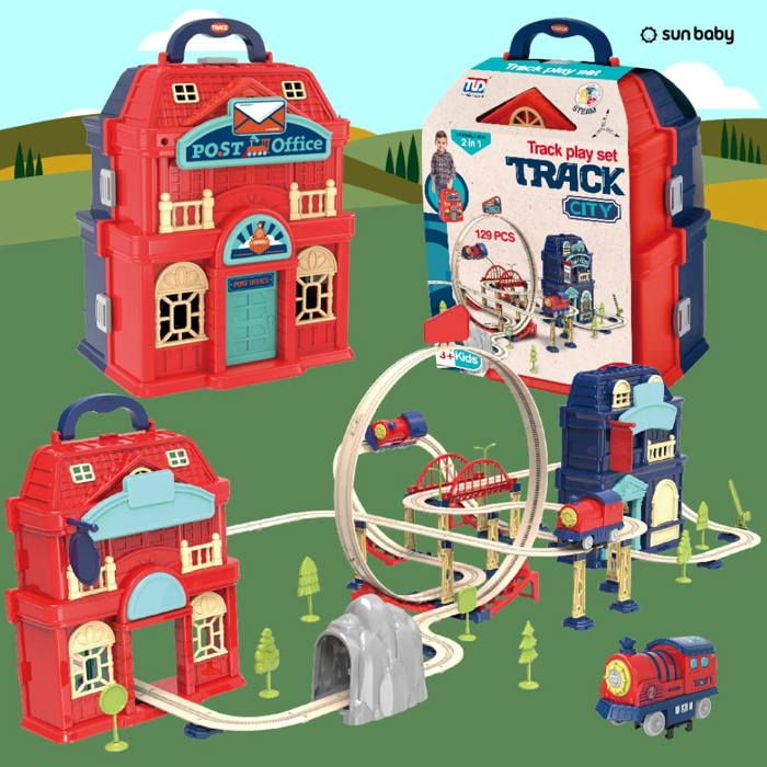 Sun Baby Circuito De Tren Eléctrico Para Niños 3+ Años – Set Con Locomotora, Viaducto, Puente, Barrera, Estación, Cine Y Tienda