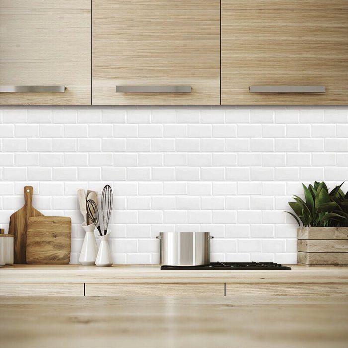 Art3d Lot De 10 Carreaux Adhésifs Cuisine Blanc - Carrelage Autocollant Métro 3D Brique Vinyle 30x30cm