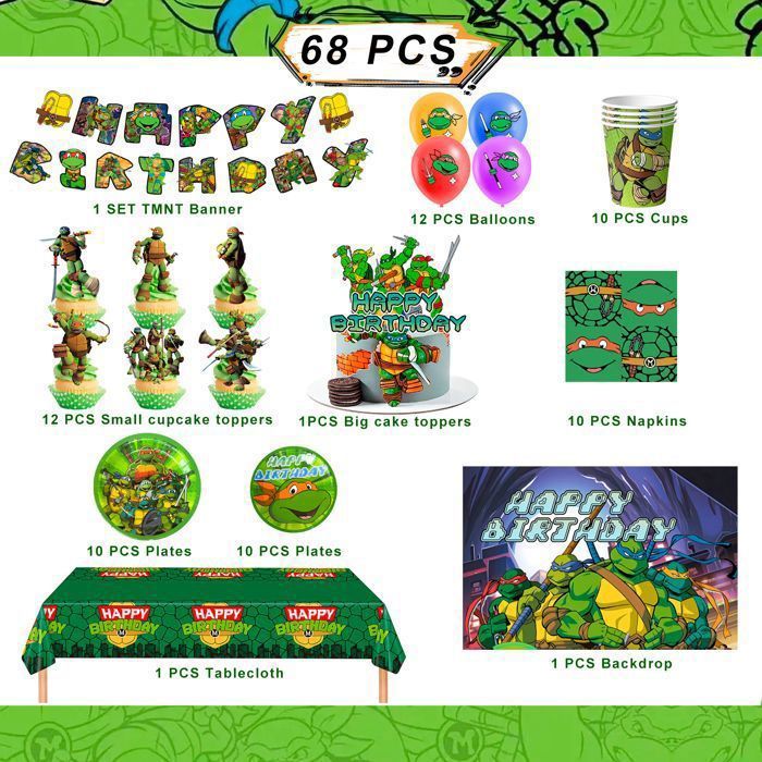Décoration de gâteau ronde Tortues Ninja - 20 cm - Décoration de gâteau d' anniversaire - Plaque de sucre