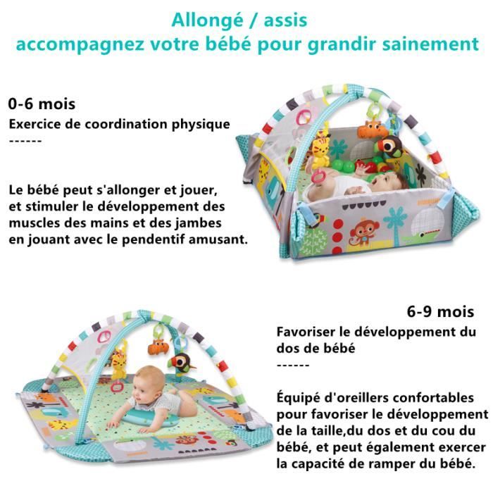 Tapis D'éveil Bébé 3 En 1 - Arche De Jeu Amovible Avec 6 Jouets - Design Vache, Lavable En Machine 0-12 Mois