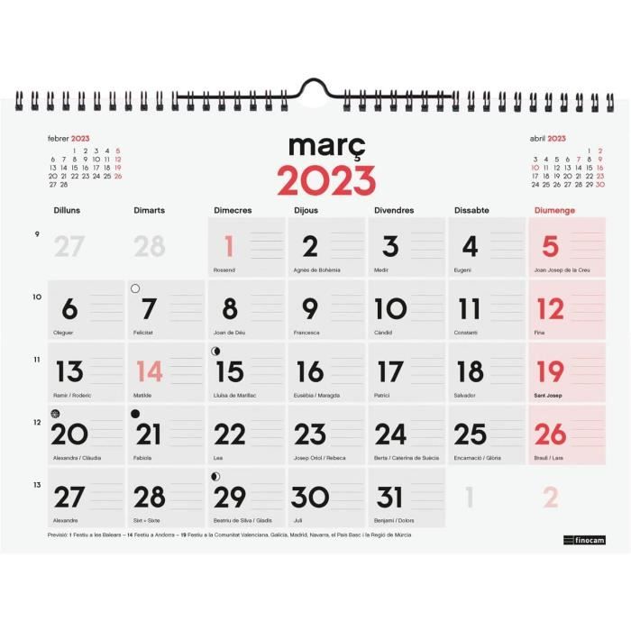 Calendrier Mural Finocam 2026 - 30x30 Cm, Vue Mois, Espagnol - Avec Jours Fériés Et Mois Réduits 2025