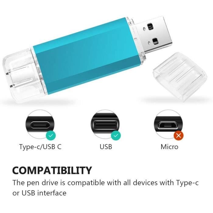 Clé USB 128 Go REWBOAT V3.0 - 2 en 1 + Type C - 130Mo/s Vitesse de Lecture Noir