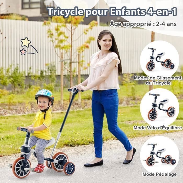 Tricycle Évolutif Pliable Pour Enfant 1-5 Ans - Guidon Lumineux Et Sonore, Panier, Barre Poussée Réglable, Léger Et Sécurisé