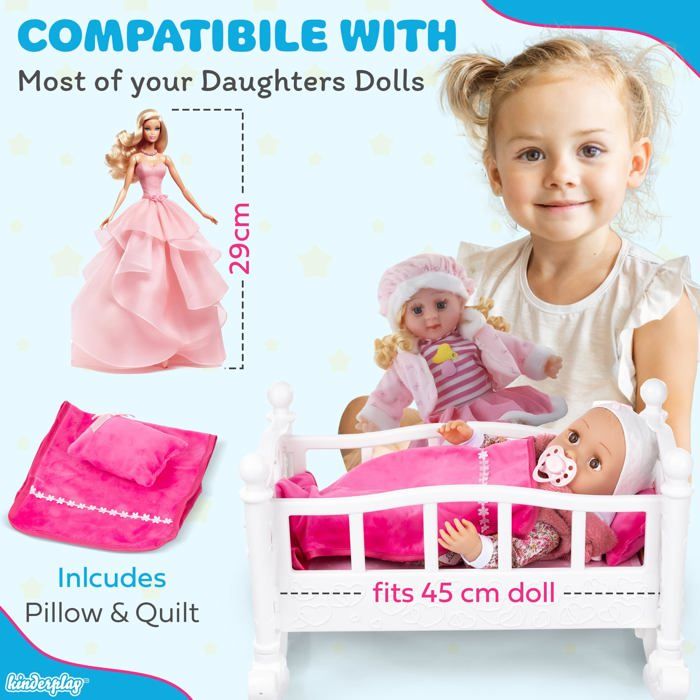 HappyVk - Lit pour poupée - Couffin portable - Pour poupées jusqu'à 53,3 cm - L'ensemble de poupée comprend une couverture, un oreiller et 7 accessoires de poupée - Motif amour HappyVk - Lit pour poupée - Couffin portable - Pour poupées jusqu'à 53,3 cm - L'ensemble de poupée comprend une couverture, un oreiller et 7 accessoires de poupée - Motif amour