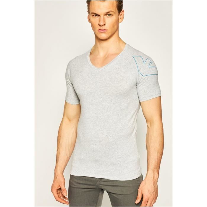 Tee Shirt Stretch Col V EMPORIO ARMANI Homme Gris Manches courtes Coupe stretch Gri Cdiscount Pret a Porter