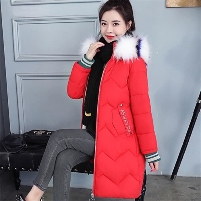 Doudoune femme top longue rouge