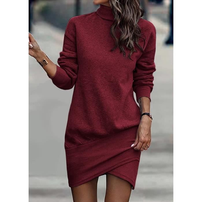 ROBE Robe Femme Automne Hiver Manches Longues Impression Slim Col Roule Robe de Soiree Robe Chic Robe Crayon Irreguliere Ocre rouge Cdiscount Pret a Porter