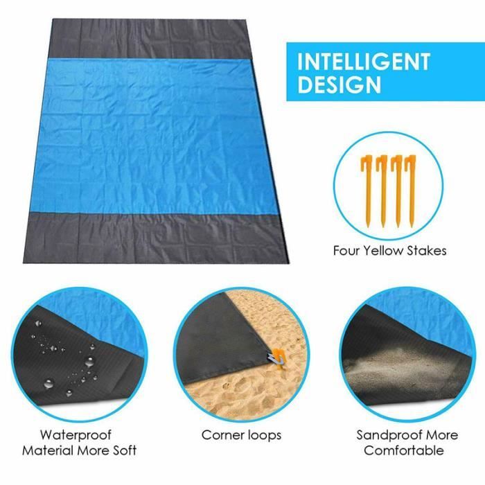 Tapis De Plage GLINKADO 250x200cm - Imperméable Anti-Sable - Léger Avec Ancres