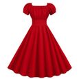 Femmes d'été col carré manches courtes rétro des années 50 des années 60 robe de soirée vintage XXL rouge exquisgift-2