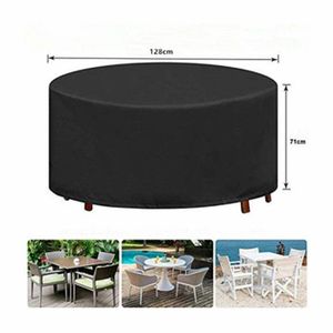 Housse De Table Jardin Ronde TopIdea - Imperméable 600D, 160x85cm, Noir/Argent