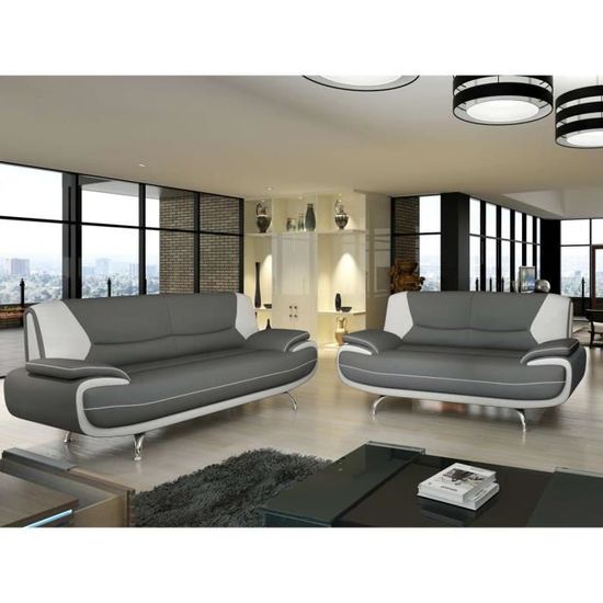 Canapé 2 Places Design Gris Et Blanc Muza