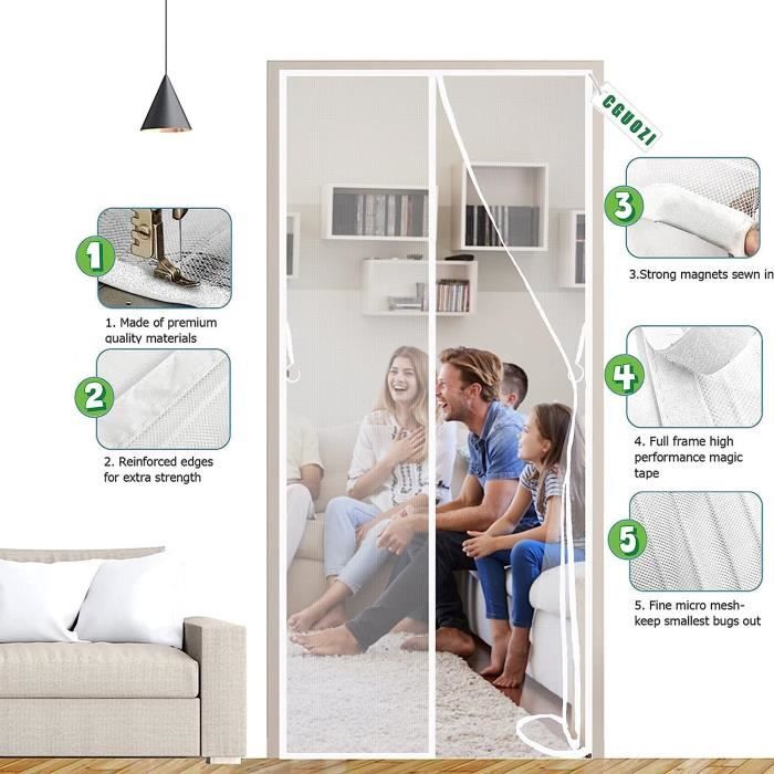 Moustiquaire Porte MagnéTique, 185x265cm Blanc Moustiquaire Sur Mesure