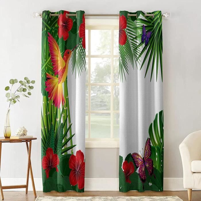 Lot De 2 Rideaux Occultants Motif Papillon - 75x166 Cm, Polyester, Oeillets