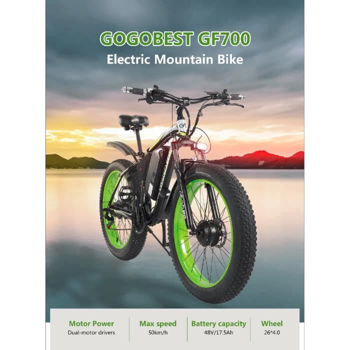 Vélo électrique GOGOBEST GF600 VTT adulte, Fat Bike électrique 26, Shimano  7 vitesses - Vert - Cdiscount Sport