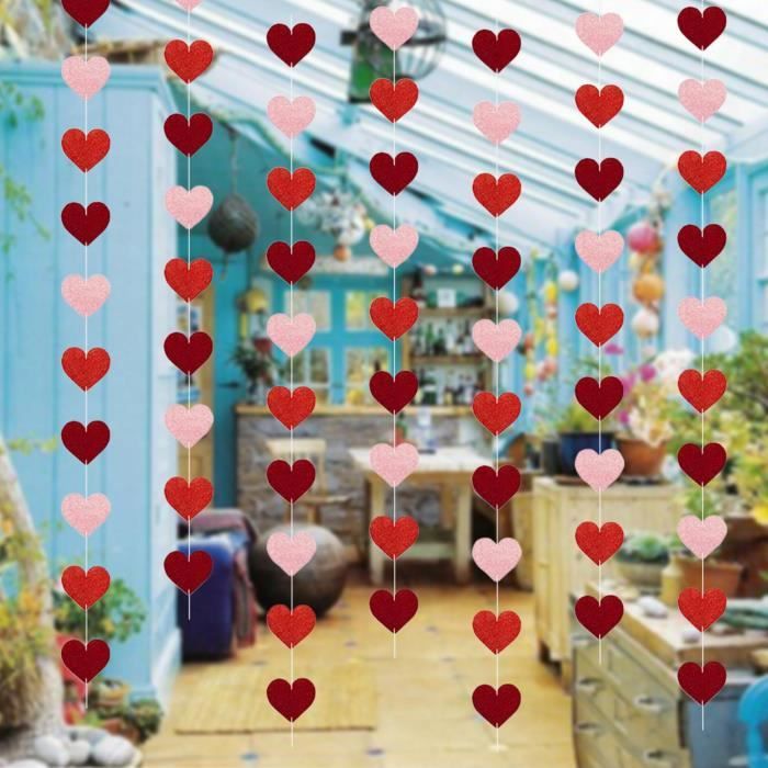 marque generique - Guirlande De Coeur Saint Valentin Guirlande De Mariage  Décoration Murale Porte D'entrée Rouge - Plantes et fleurs artificielles -  Rue du Commerce