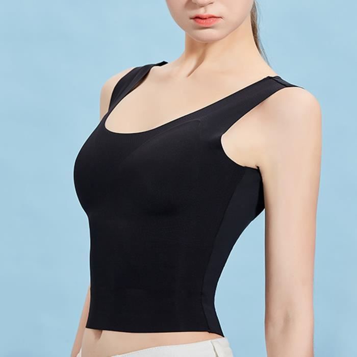 Caraco Femme En Coton Avec Soutien-gorge Intégré Et Cadre - Noir - Pour Sport, Soirée, été - Taille Réglable - 12
