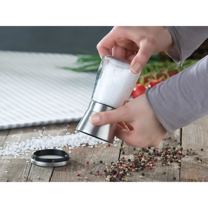 Ensemble moulin à poivre et alz - boîtier en acier inoxydable brossé avec rotor en