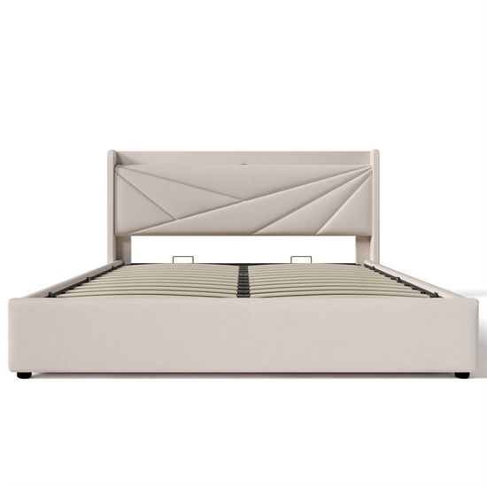 PUGSDRLY Lit Double 160x200 Avec Sommier à Lattes,Lit 2 Places Avec Tête Capitonné,Tissu De Velours,Design Rivets,Pieds En Bois,pour Enfant Adolescent Adulte,sans Matelas,Beige Clair