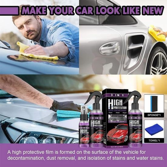 Spray Anti-Rayures Voiture 3-en-1 Nano Protection Carrosserie & Pare-Brise - Polish Brillance Durable 2025 (2 Pièces)