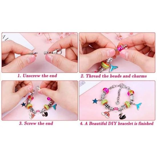 Kit Création De Bracelets Fille 68 Pièces - DIY Bijoux Pour Enfant 5-10 Ans - Cadeau Anniversaire Noël - Loisirs Créatifs