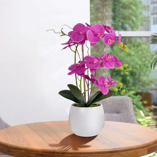 Orchidée artificielle violette dans un pot - Orchidée artificielle en soie  - Grande plante artificielle pour intérieur A1355 - Cdiscount Maison