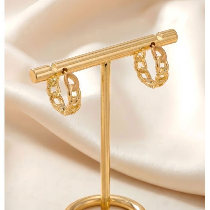 Boucles D'Oreilles Créoles Maille Gourmette - Plaqué Or Jaune 750 - Femme - Neuf Avec étiquettes